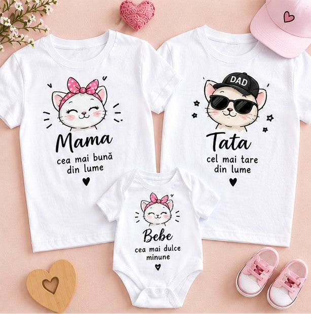 Set familie cu pisicuțe – Mama cea mai bună, Tata cel mai tare și Bebe