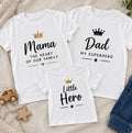 Set 3 tricouri familie cu coroane – Mama, Dad și Little Hero