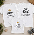 Set 3 tricouri familie cu coroane – Mom, Dad și Son, Our Greatest Adventure