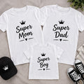 Set 3 tricouri familie cu coroane negre – Super Mom, Super Dad și Super Boy