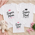 Set 3 tricouri familie cu coroane – Super Mom, Super Dad și Super Girl