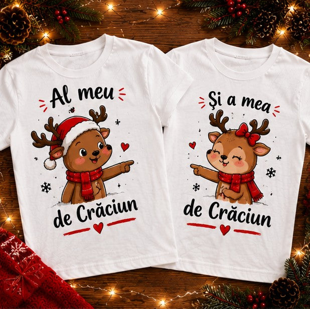 Set 2 tricouri cuplu de Crăciun – Reni, Al meu și a mea