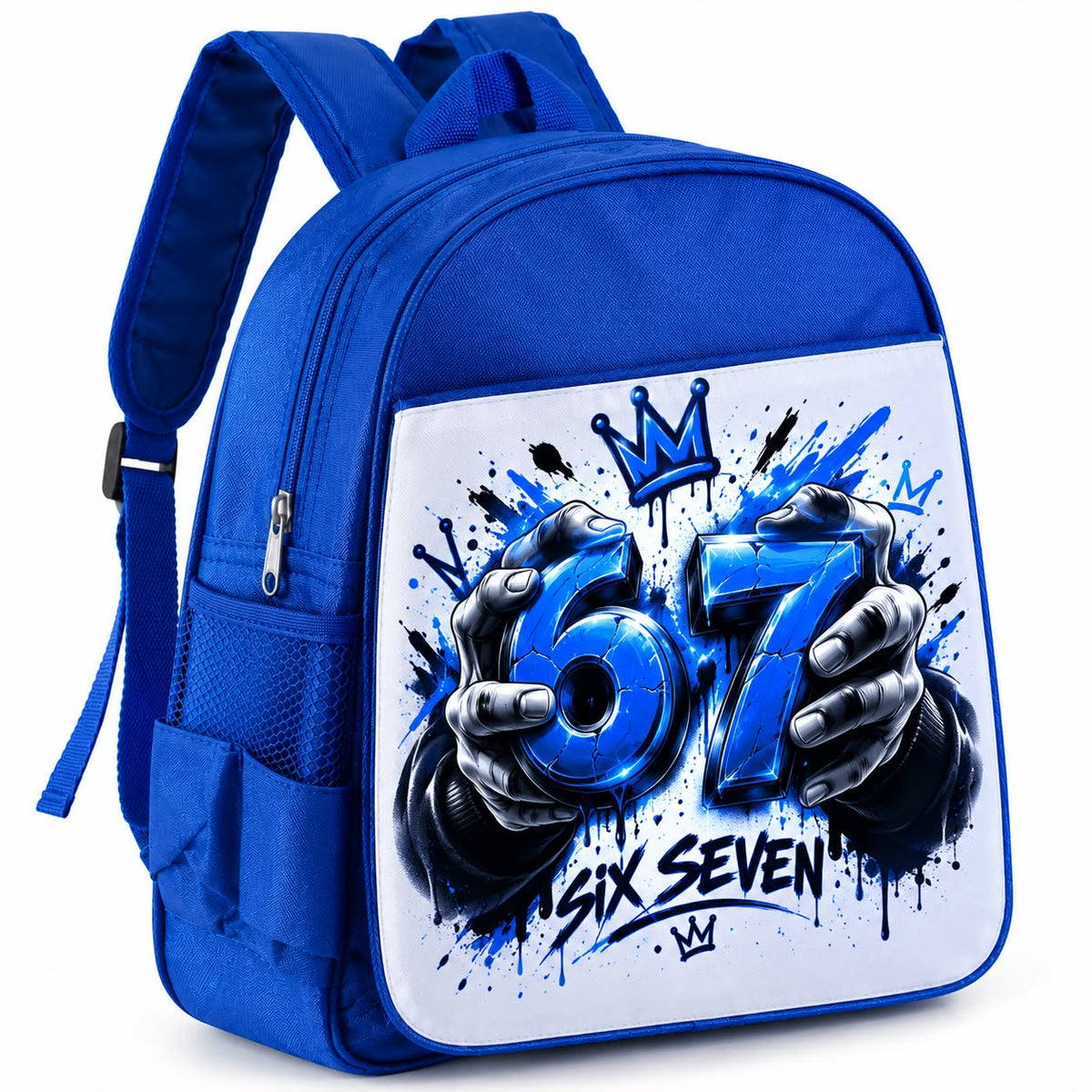 Ghiozdan albastru – 67 Six Seven cu mâini ilustrate