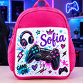 Ghiozdan roz personalizat cu nume – Controller și căști, Game On
