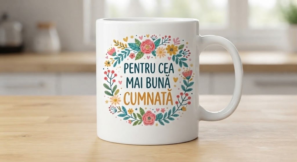 Cană pentru cumnată – Pentru cea mai bună cumnată, coroniță florală