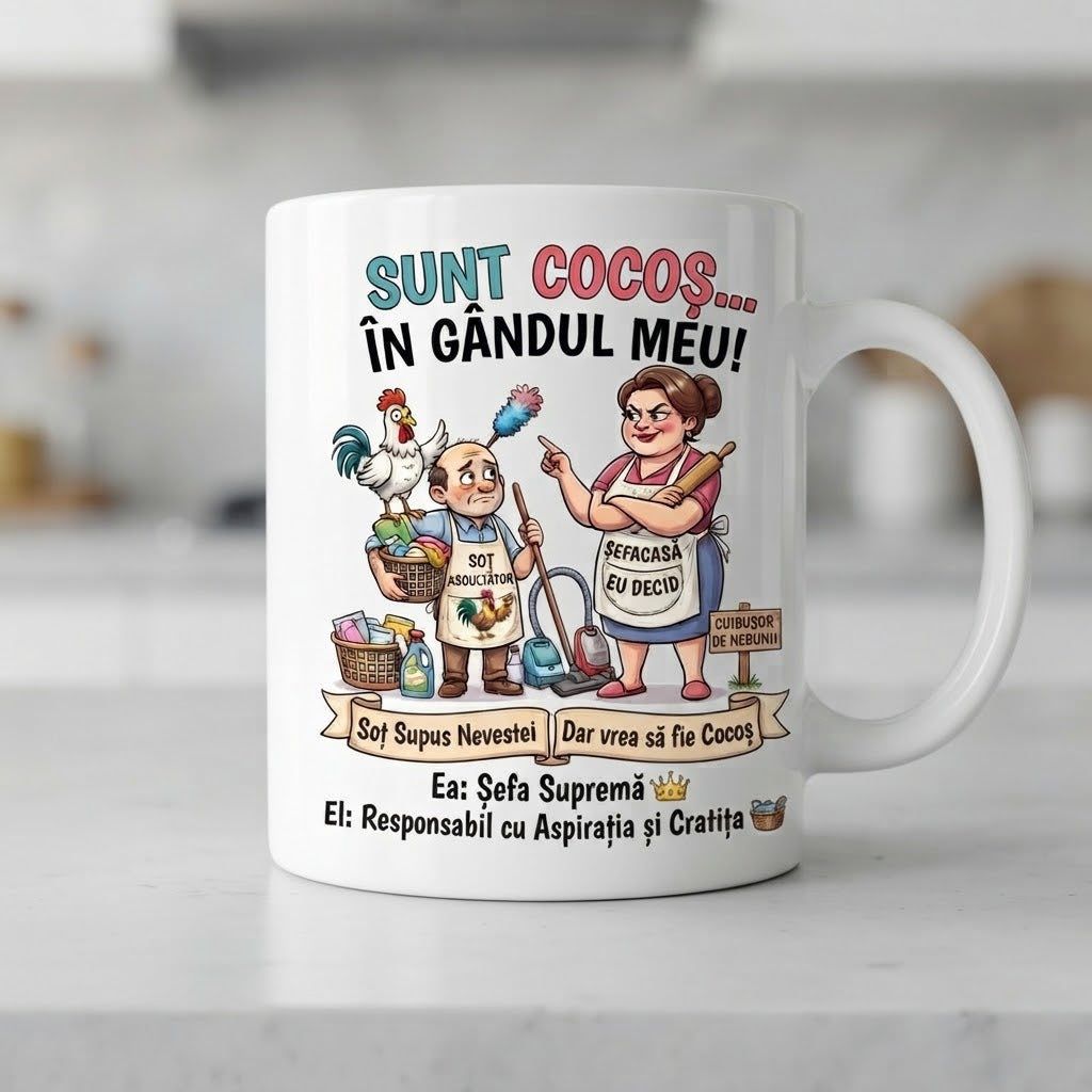 Cană amuzantă pentru soț – Sunt cocoș… în gândul meu!