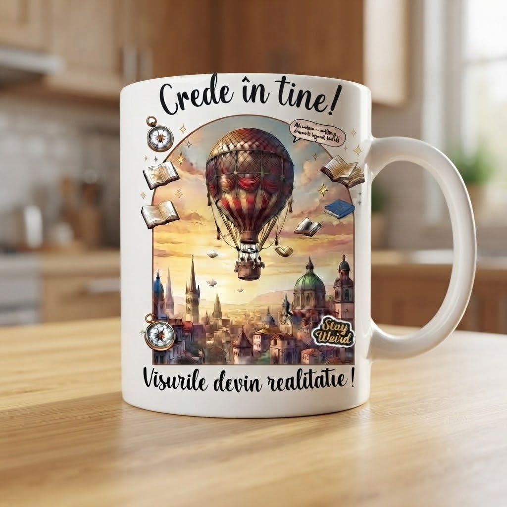 Cană motivațională – Crede în tine! Visurile devin realitate!