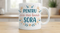 Cană pentru soră – Pentru cea mai bună soră, inimioare și frunze
