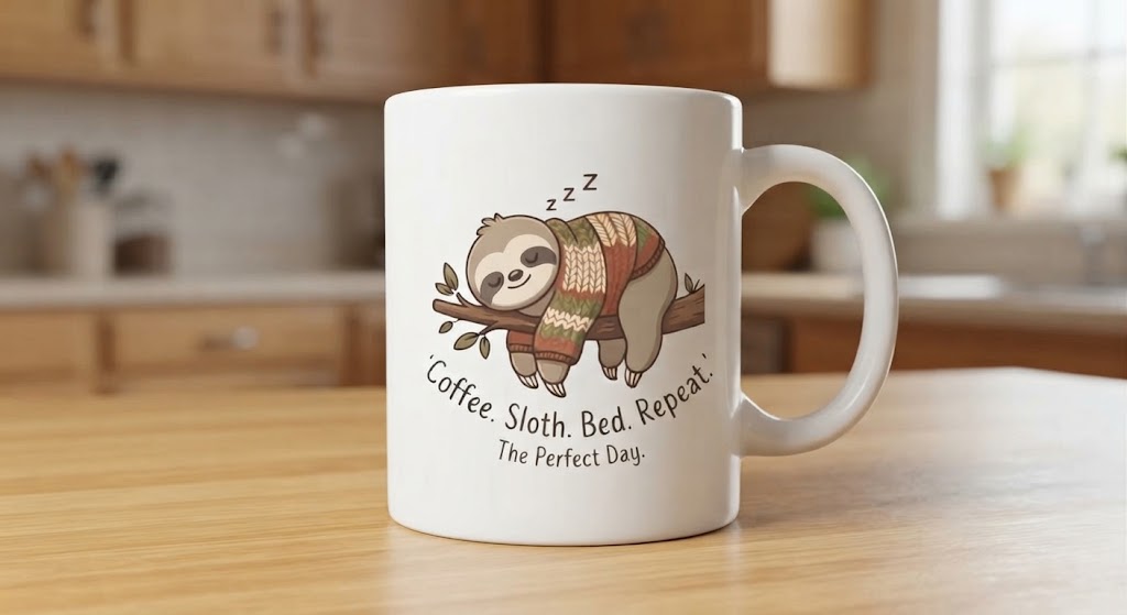 Cană cu leneș – Coffee. Sloth. Bed. Repeat., The Perfect Day