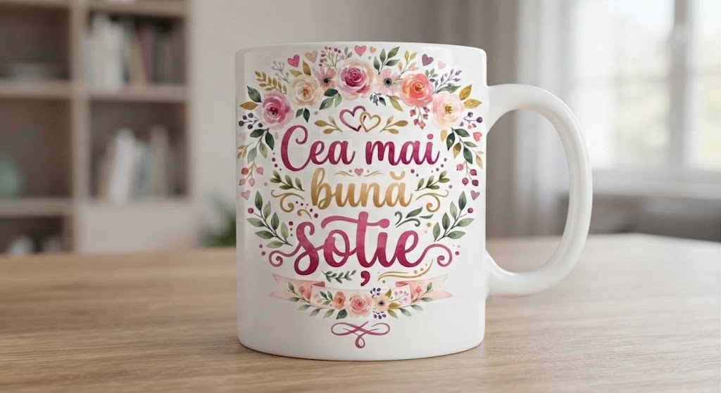 Cană pentru soție – Cea mai bună soție, design floral