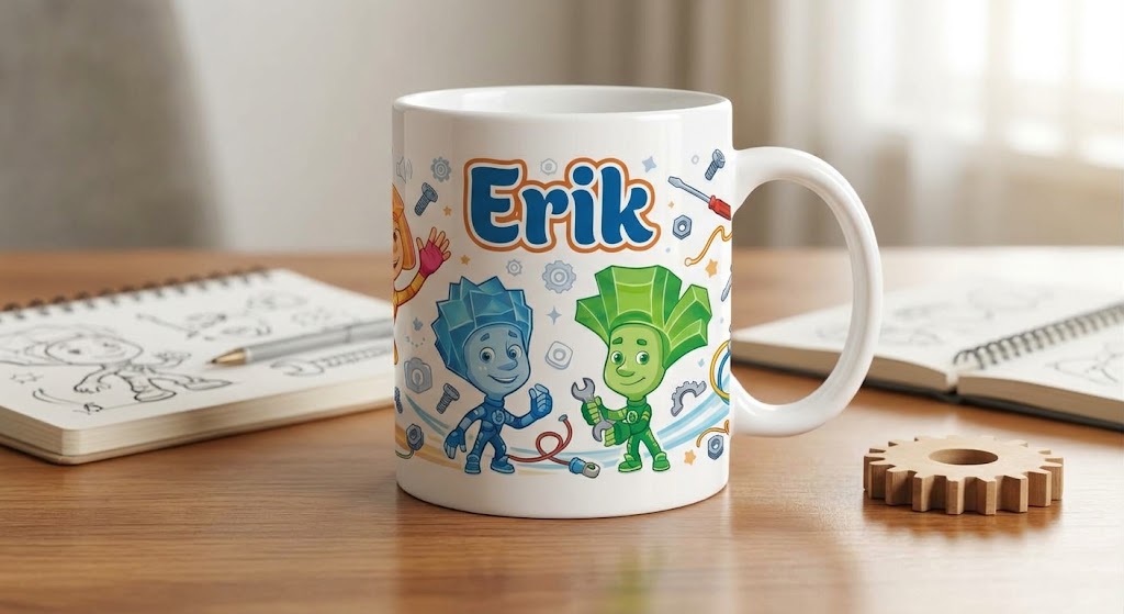 Cană Erik – Personaje colorate și unelte