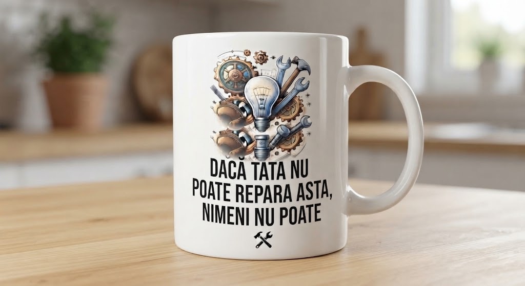 Cană pentru tată – Dacă tata nu poate repara, bec și unelte argintii