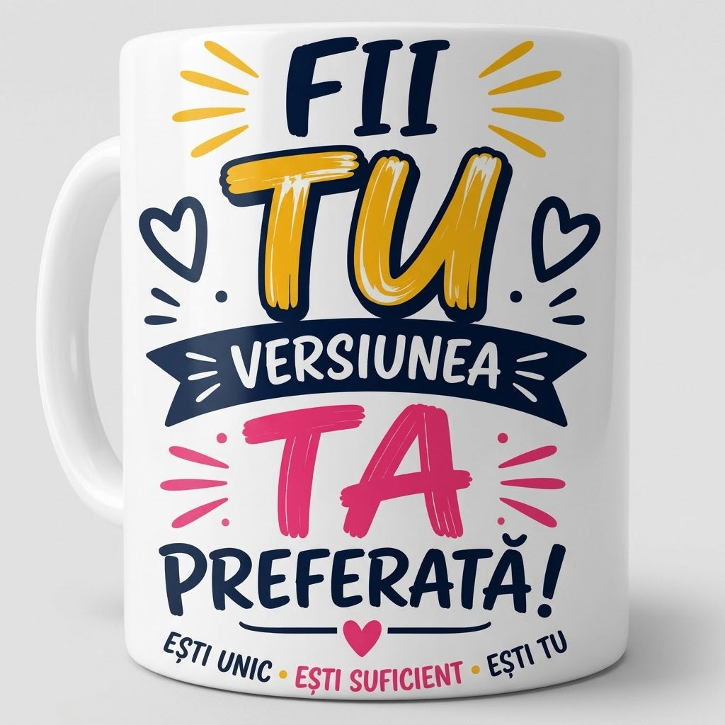 Cană motivațională – Fii tu versiunea ta preferată!
