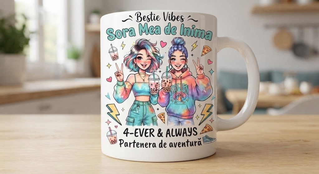 Cană Sora mea de inimă – Bestie Vibes, partenera de aventură