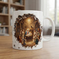 Cană religioasă – Nașterea lui Iisus, stea luminoasă și efect de zid spart