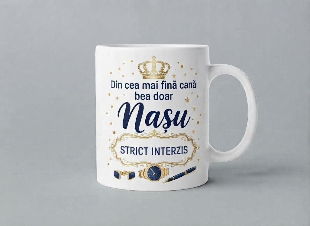 Cană pentru naș – Din cea mai fină cană bea doar Nașu